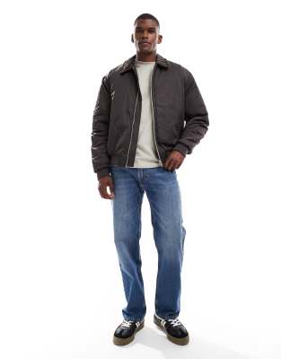 Asos Design Bomber Jacket With Embroidered Trim In Brown