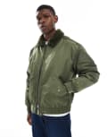 [ASOS DESIGN] ASOS DESIGN bomber jacket with faux fur collar in khaki-Green S KHAKI