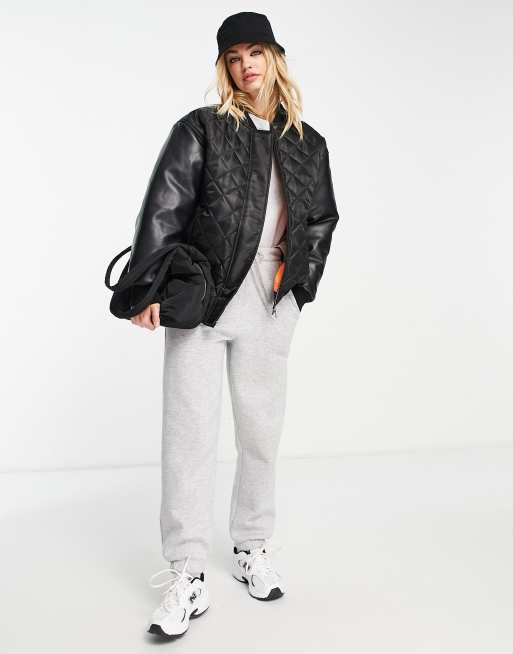 ASOS DESIGN faux leather oversized bomber jacket in black