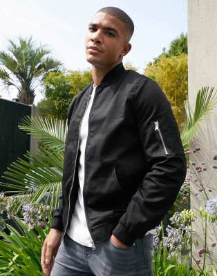 ASOS DESIGN bomber jacket with MA1 pocket in black