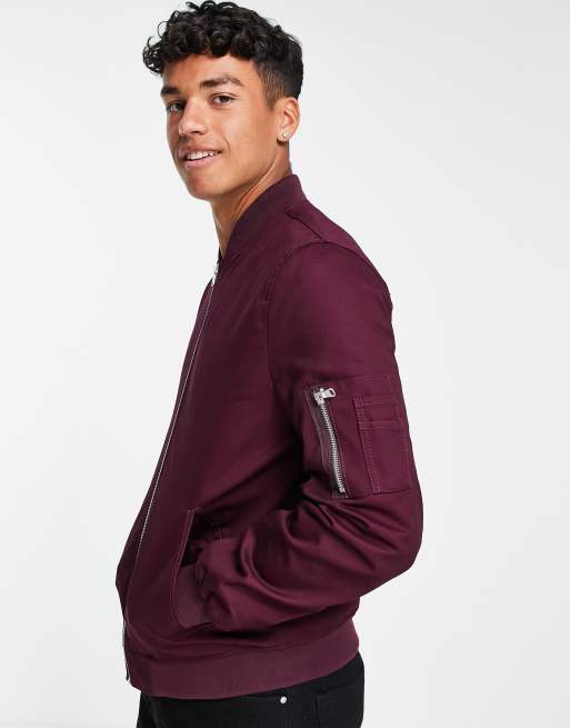 ASOS DESIGN bomber jacket with MA1 pocket in burgundy