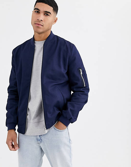 ASOS DESIGN bomber jacket with MA1 pocket in navy