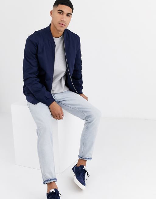 ASOS DESIGN bomber jacket with MA1 pocket in navy