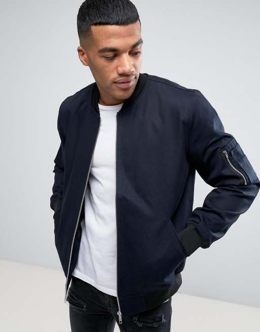 Asos navy deals bomber jacket