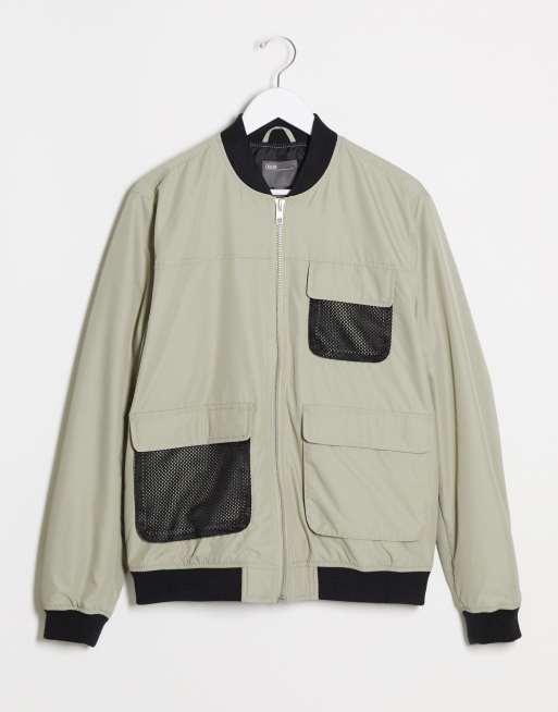 ASOS DESIGN bomber jacket with utility details in grey