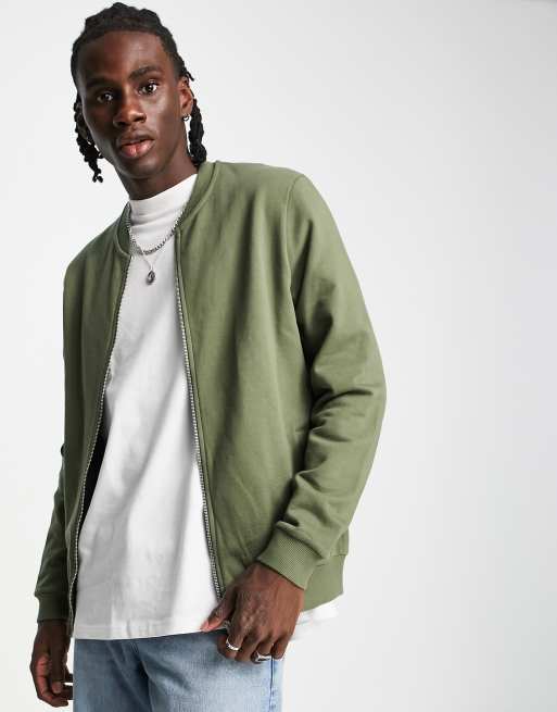 ASOS DESIGN bomber jersey jacket in khaki | ASOS