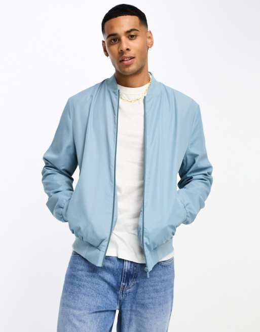 BOMBER JACKET IN LIGHT NYLON STRETCH in Blue