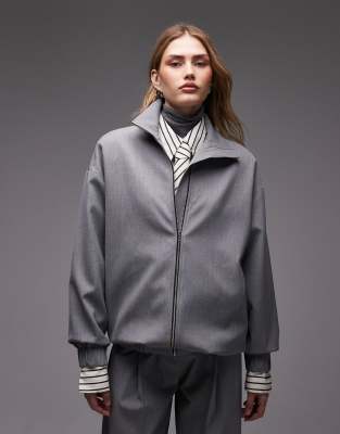 ASOS DESIGN - Bomber long à col cheminée - Anthracite-Gris