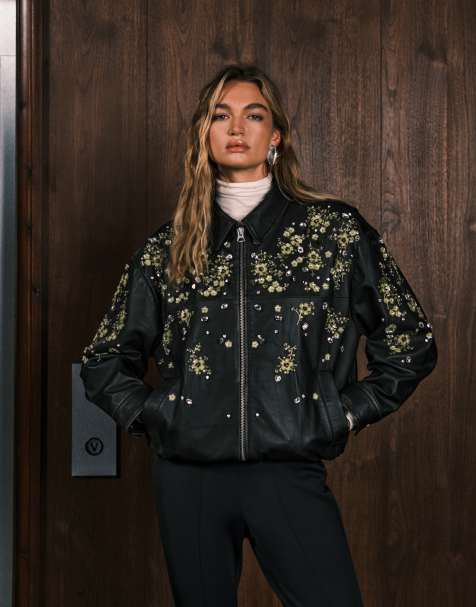 ASOS DESIGN - Bomber nero decorato in vera pelle - view 1