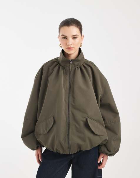 ASOS DESIGN - Bomber oversize à col cheminée et ourlet bouffant - Kaki taupe - view 1