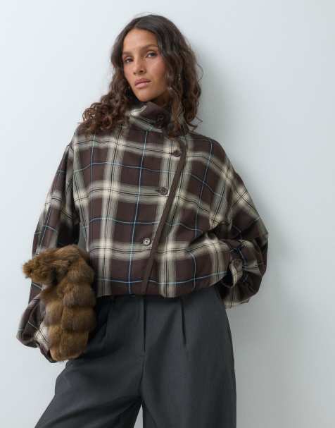 ASOS DESIGN bomber oversize à col cheminée léger à carreaux - view 1