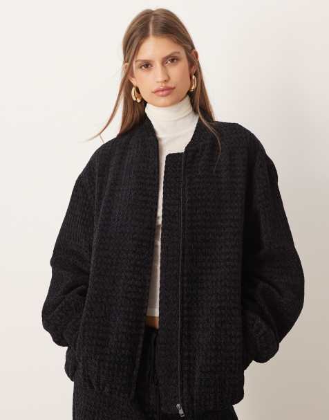 ASOS DESIGN - Bomber oversize bouclé nero con retro avvolgente in coordinato - view 1