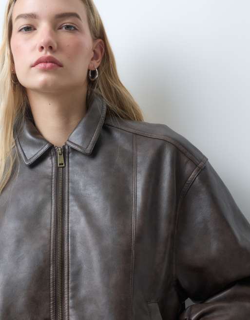 ASOS DESIGN bomber oversize effet cuir marron délavé, 4 de 4