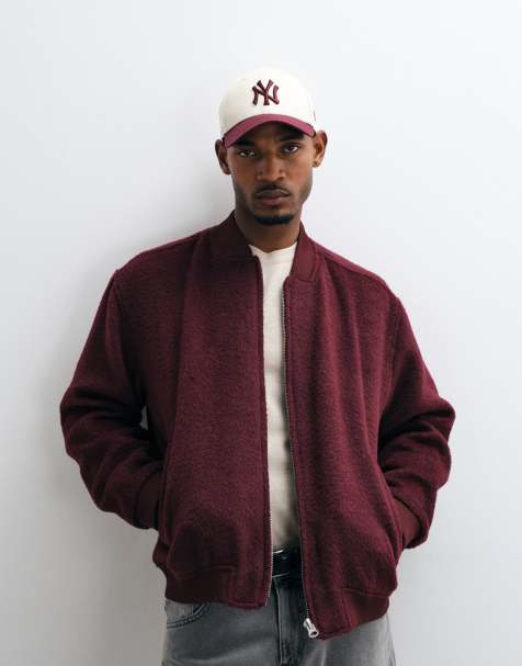 ASOS DESIGN bomber oversize effetto lana in bordeaux - view 1