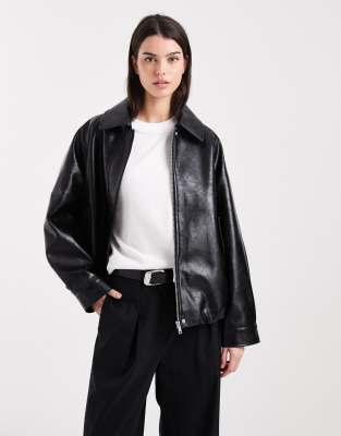 ASOS DESIGN - Bomber oversize en imitation cuir - Noir