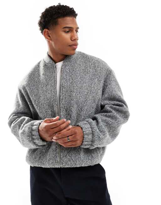 ASOS DESIGN Bomber oversize en imitation laine Gris ASOS