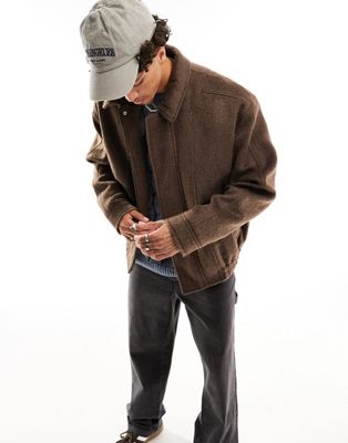 ASOS DESIGN oversized wool look bomber jacket in brown - ASOS Price Checker