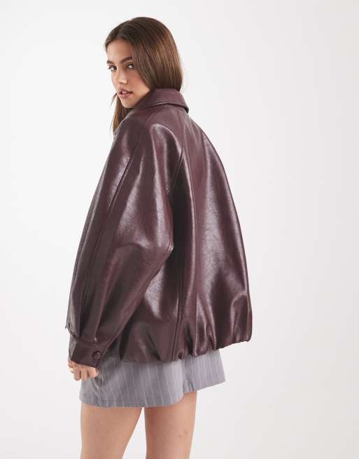 ASOS DESIGN - Bomber oversize en similicuir - Bordeaux, 4 de 4