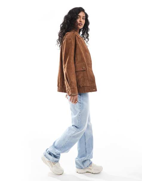 ASOS DESIGN - Bomber oversize in vera pelle scamosciata color cuoio - view 1