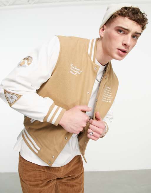 ASOS DESIGN - Bomber oversize style universitaire à broderies - Fauve