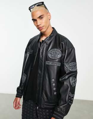 ASOS DESIGN - Bomber oversize style universitaire en cuir v?�ritable - Noir | ASOS