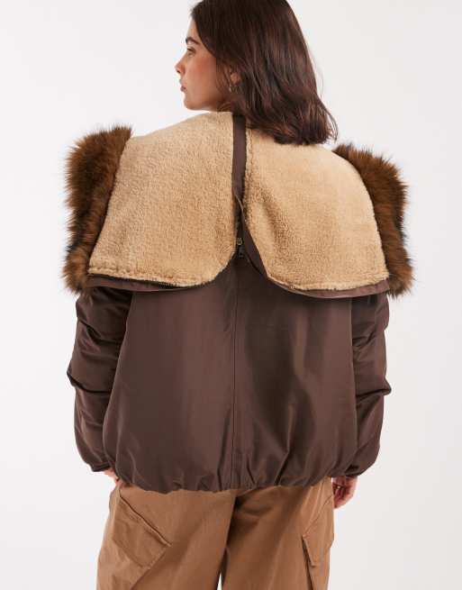 ASOS DESIGN bomber parka with toggle detail in brown