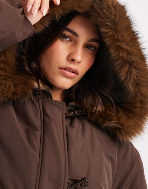 ASOS DESIGN bomber parka with toggle detail in brown