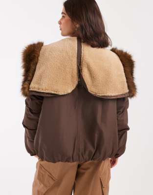 Asos Design Bomber Parka With Toggle Detailing In Brown