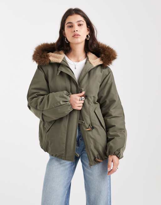 ASOS DESIGN bomber parker with toggle detailing in khaki