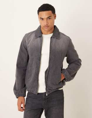 Asos Design Bomber Style Denim Jacket In Gray