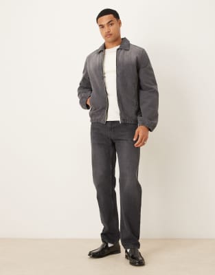 Asos Design Bomber Style Denim Jacket In Gray