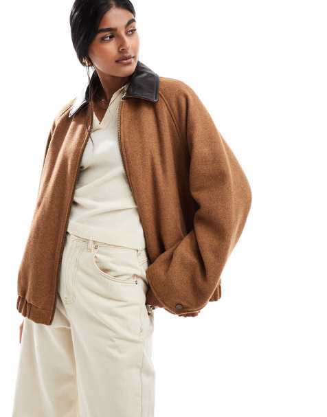 ASOS DESIGN - Bomber traditionnel en laine mélangée avec col en cuir - Rouille - view 1