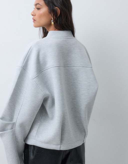 ASOS DESIGN bomberjack in scuba-achtige stof in grijs, 5 van 5