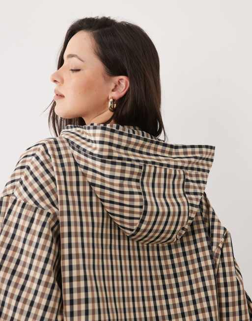 ASOS DESIGN - Bomberjack met capuchon, pofzoom en ruitprint in stone multi, 3 van 4