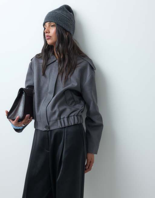 ASOS DESIGN bomberjack met kraag van imitatiesuède in grijs, 3 van 4