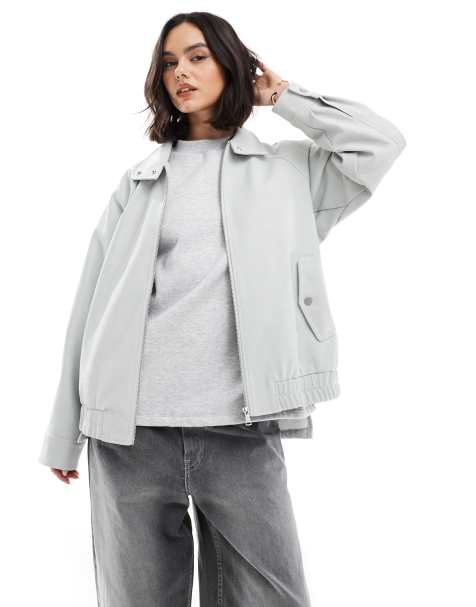 ASOS DESIGN - Bomberjack met leerlook in saliegroen - view 1
