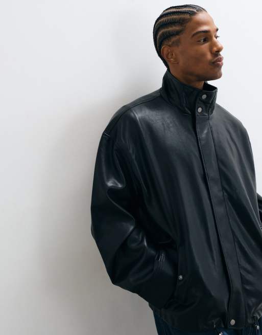 ASOS DESIGN bomberjack met leerlook in zwart, 5 van 5