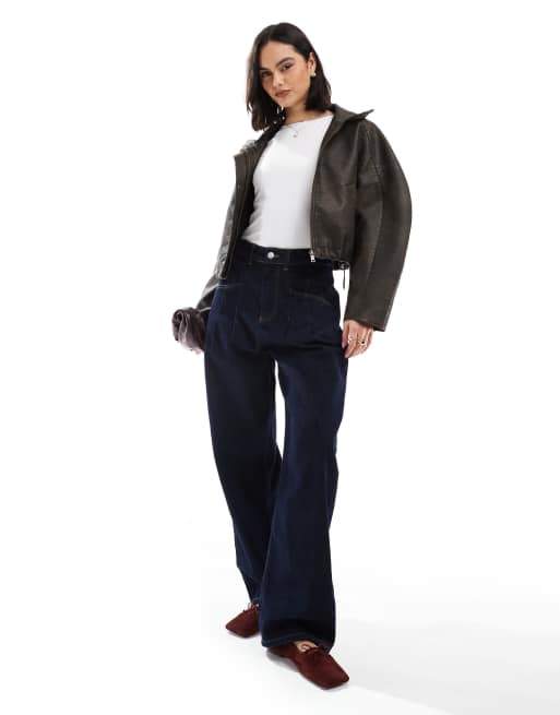 ASOS DESIGN - Bomberjack met opstaande boord, textuur en leerlook in bruin, 2 van 4