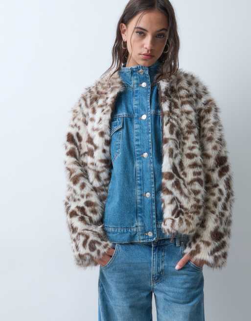 ASOS DESIGN bomberjack met rits en faux-fur in cheetah, 3 van 5