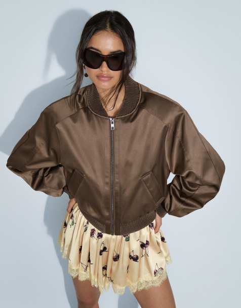 ASOS DESIGN bomberjack met satijnlook in tabak - view 1