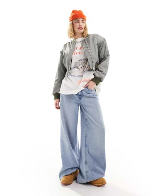 ASOS DESIGN - Bomberjack met schoudervullingen in grijs