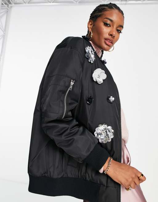 ASOS DESIGN - Bomberjack met versiering in zwart, 3 van 4