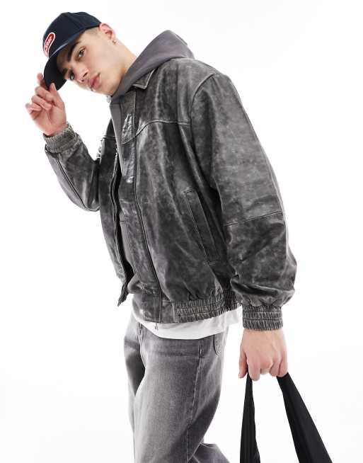 ASOS DESIGN - Bomberjack van echt leer in vintage wassing