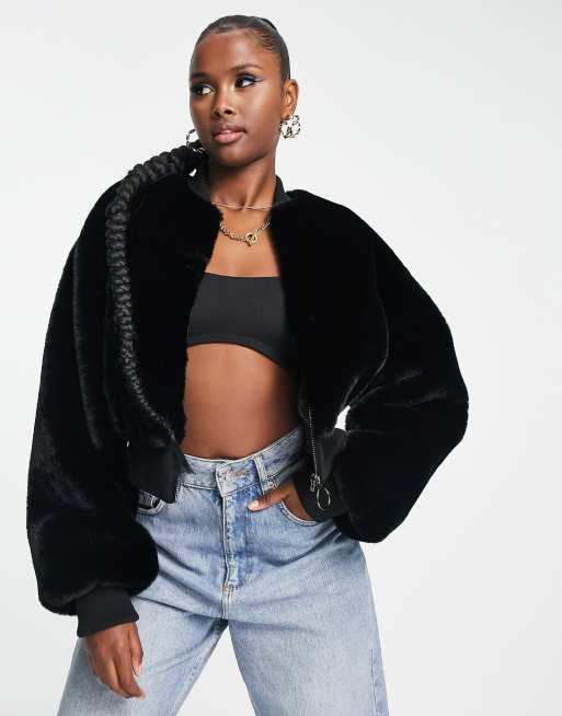 ASOS DESIGN - Bomberjack van imitatiebont in zwart 