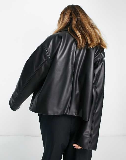 ASOS DESIGN - Bomberjack van imitatieleer met rits aan de voorkant in zwart, 4 van 4