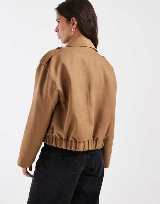 ASOS DESIGN bomberjacka i mockaimitation med krage i tan, 3 av 4