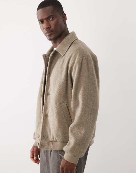 ASOS DESIGN bomberjacka i ulllook i taupe - view 1