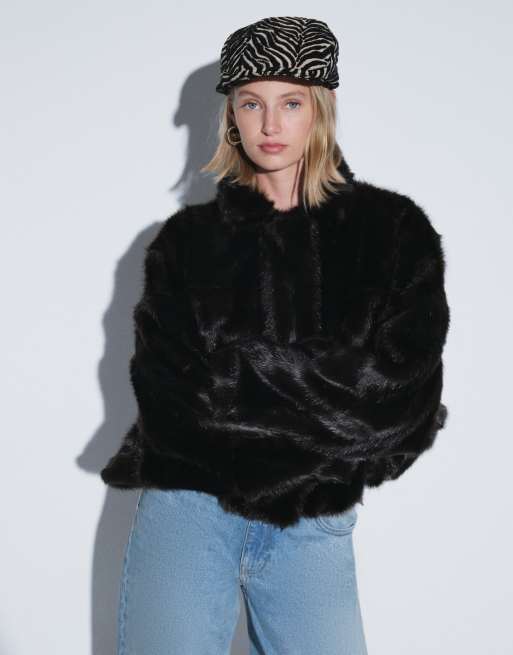 ASOS DESIGN bomberjacka med batwingärm i mörkbrun fuskpäls, 3 av 4