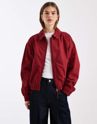 ASOS DESIGN - Bomberjacke aus gewaschener Baumwolle in Rot