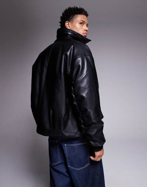 ASOS DESIGN – Bomberjacke aus Kunstleder in Schwarz, 3 von 5